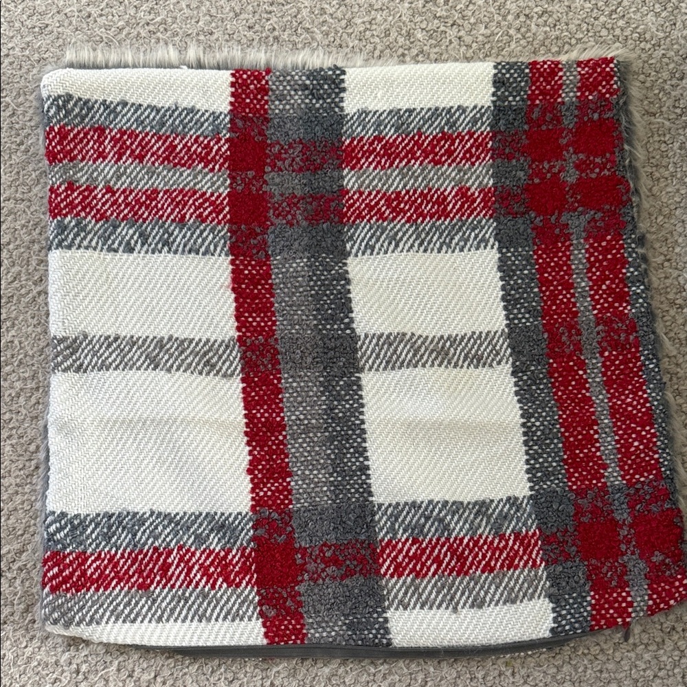 Pottery Barn Plaid Red and Gray Pillow Cover